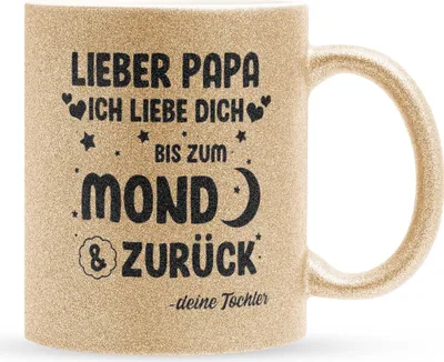 Produktbild von 22Feels Glitzertasse Gold Papa Geschenk von Tochter Vatertag Vater Geburtstag Weihnachten Kaffeetasse Männer Haferl Geschenkidee Bürotasse