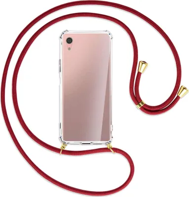 Produktbild von Handykette Backcover-Schutzhülle mit Band (Metall goldfarben) für Sony Xperia XA1 Plus - dunkelrot