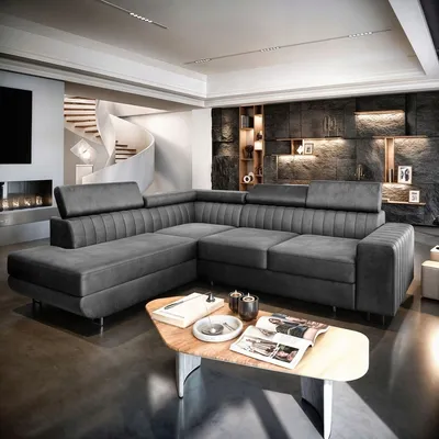 Produktbild von Masseno Narożnik NOLA L-S z funkcją spania i pojemnikiem na pościel Kształt L, Rozkładana sofa, Rogówka - Szary, MONOLITH 85