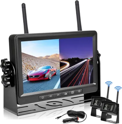 Obrázek produktu pro Bezdrátová couvací kamera, HD, 1080p, 7 palců, automobilová kamera s dobrým nočním viděním, s funkcí rozděleného předního pohledu, IP68, vodotěsná, couvací kamery vhodné pro karavany