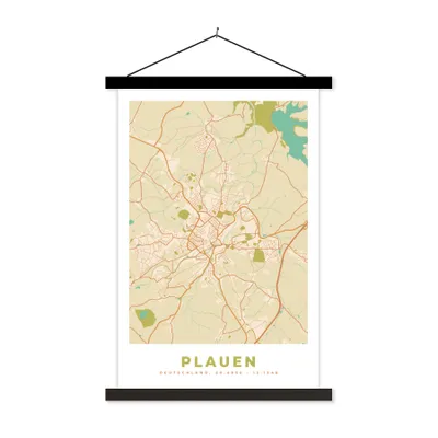 Produktbild von MuchoWow® Textilposter Plauen - Karte - Vintage - Stadtplan 60x90 cm mit schwarzem Rahmen - Poster Wohnzimmer