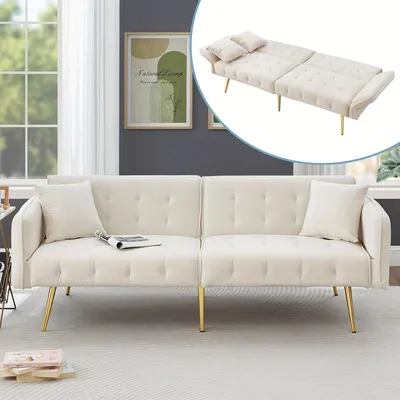 Immagine prodotto di Divano letto - Letto a scomparsa - Divano trasformabile - Divano - Letto per ospiti - Design moderno, colore bianco - Schienale e braccioli regolabili