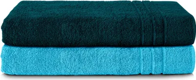 Produktbild von Komfortec Saunahandtücher, 2er-Set, 80x200 cm, Petrol/Türkis, 100% Baumwolle Frottee, flauschig, saugstark, schnelltrocknend, hautsympathisch, strapazierfähig, trocknergeeignet, Öko-Tex Standard 100, mit zwei eingewebten Bordüren