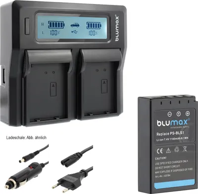 Produktbild von 1x Akku + Lader für Olympus BLS1  D-SLR   E410  E450   E620 1100 mAh