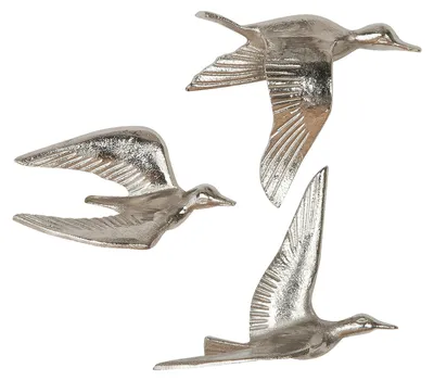 Zdjęcie produktu dla Dekoracja ścienna, ptak, "Trio ptaków", aluminium, srebrny, długość: 5 cm, szerokość: 20 cm, wysokość: 16 cm, numer katalogowy: 59165, kod produktu: 4063387591659, zestaw 3 sztuk (sortowany)