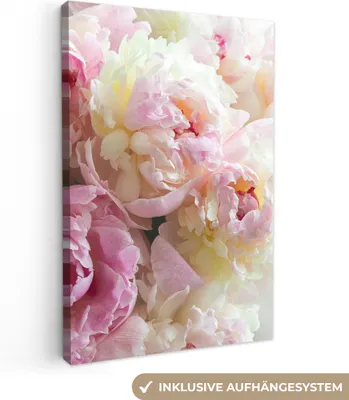 Produktbild von MuchoWow® - Leinwandbilder - Vintage - Blumen - Rosen - Natur, Wandbild, Wanddeko Bilder Wohnzimmer, 60x90 cm