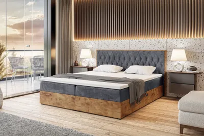 Produktbild von MEBLINI Boxspringbett mit Bettkasten - Gepolstert Doppelbett mit Matratze und Topper - Polsterbett mit Stauraum - Bett mit Kopfteil - Stauraumbett - LOFTY 6 - 180x200 - H4/Dunkelgrau Samt