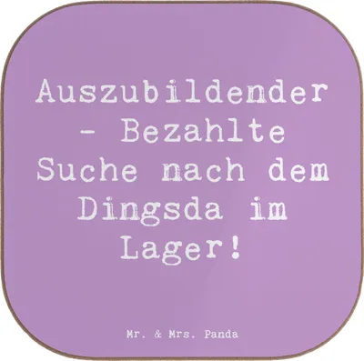 Produktbild von Mr. & Mrs. Panda Tischuntersetzer Spruch Auszubildender Abenteuer - Lavendeltraum - Geschenk, Coaster, Anerkennung, Berufsliebe, Untersetzer Glas, für Gläser, Ausbildung