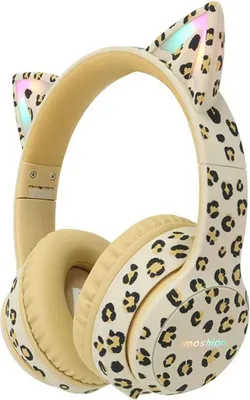 Immagine prodotto di imoshion Special Edition - Cuffie wireless per bambini con orecchio di gatto a luce LED con stampa leopardata - Limitatore di decibel - Con cavo AUX - Leopardo
