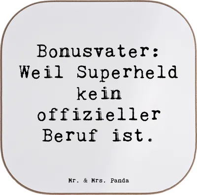 Produktbild von Mr. & Mrs. Panda Bierdeckel Personalisiert Bonusvater Superheld - Weiß - Geschenk, untersetzer, Personalisierte, besondere Bindung, Geburtstage, Familie, Personalisierter