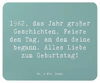 Produktbild von Mr. & Mrs. Panda Mouse Pad Spruch 1962 Geburtstag - Meeresbrise - Geschenk, besondere Geschenke, mauspad laptop, besonderer Geburtstagsspruch, wertvoll, Happy Birthday