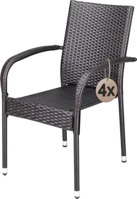 Produktbild von CASARIA® Gartenstühle 4er Set Stapelbar Wetterfest Polyrattan Outdoor 160kg Garten Terrasse Balkon Stuhl mit Armlehne Gartensessel Stapelstühle Braun