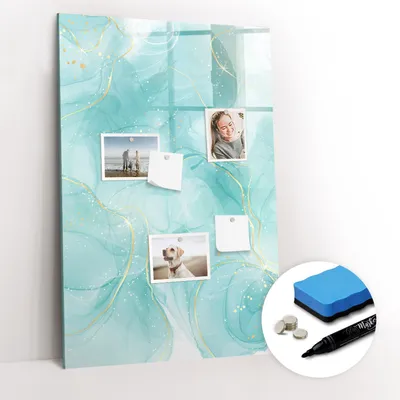 Produktbild von Magnetische Wandtafel - Schwarzer Marker + Schwamm + Magnete - 60 x 90 cm - Marmorabstraktion
