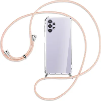 Produktbild von Handykette Backcover-Schutzhülle mit Band (Metall silberfarben) für Samsung Galaxy A32 5G - rose peach