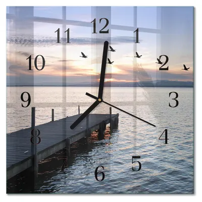 Produktbild von Tulup Glasuhr Wanduhr Küchenuhr Echt-Glas 30x30 cm Modern Dekorativ Geräuschlos Schwarzen Zeigern - Vögel am See