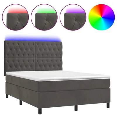 Obrázek produktu pro vidaXL Postel Boxspring s matrací a LED diodami Dark Grey 140x200 cm Velvet