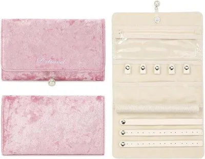 Produktbild von Schmuckrolle für Reisen - Faltbare Schmuck-Organizer mit mehreren Fächern für Ringe, Ketten, Ohrringe, Armbänder und Uhren - kompakt und leicht