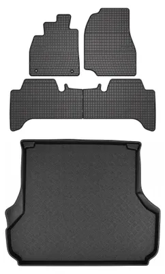 Image de Tapis en caoutchouc + bac de coffre pour Toyota Land Cruiser J100 1998-2007 (coffre standard) – 5 pièces, noirs, sur mesure