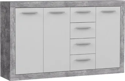 Zdjęcie produktu dla Sideboard >BACCIO< 3 Türen, 4 Schübe, Betonoptik grau / Weiss - 152,4x91,8x33,8cm (BxHxT)