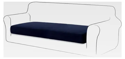 Produktbild von Stretch-Sitzkissenbezug für Sofa, rutschfest, Jacquard-Stretch, elastischer Schonbezug mit Gummiband (3-Sitzer, Dunkelblau)