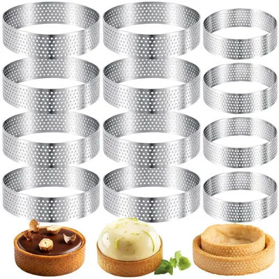 Immagine prodotto di Stampini per tartelette, anelli per dolci, 12 pezzi, acciaio inossidabile, diametro 6 cm, diametro 8 cm, forati