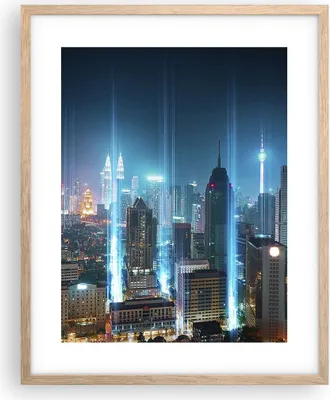 Produktbild von Gerahmtes Poster - Rahmen in heller Eiche - Stadt Nacht Straße - 40x50 cm - Wand Bild - Wanddeko - Wandbilder - Wandposter - Bilderrahmen - Bilder - Kunstdruck - Wandbild - P2NPA40x50-3903
