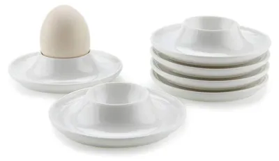 6 weiße Plastik-Eierbecher für weichgekochte Eier