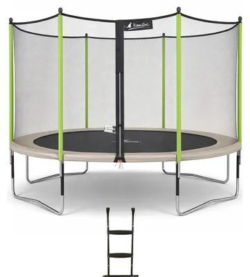 Image de KANGUI Trampoline de jardin 426 cm + filet de sécurité + échelle JUMPI Taupe/Vert 430. Trampoline par le CRITT sport & loisirs