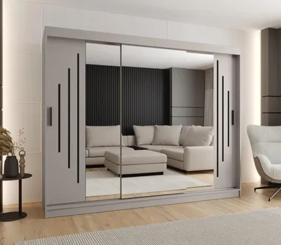 Obrázok produktu pre Zrkadlová šatníková skriňa 250 cm CASANDRA - kašmír / čierna