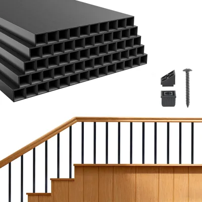 Produktbild von VEVOR Geländerstäbe 125er-Pack 19x19x661 mm, Treppensprossen aus Aluminiumlegierung, Treppenstäbe mit Verbindern & Schrauben, Deckbaluster für Terrassen, Veranden & Treppengeländer, Schwarz