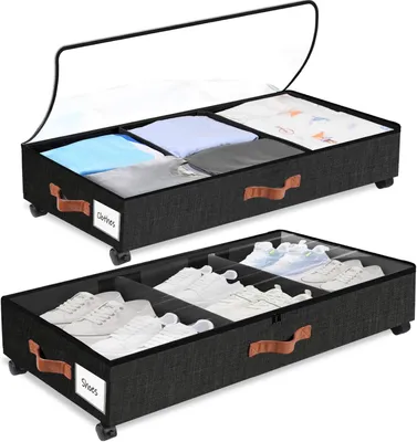 Obrázok produktu pre Úložný box pod posteľ 38 l, s kolieskami, čierny, na oblečenie