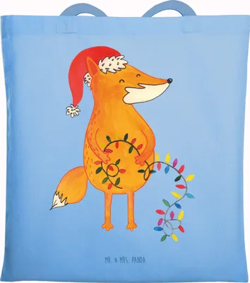 Produktbild von Mr. & Mrs. Panda Tote Bag Fuchs Weihnachten - Sky Blue - Geschenk, Uni Tasche, Weihnachtsmann, Schultasche, Einkaufstüte, Winter, Nikolaus, Weihnachtszeit, Laptoptasche
