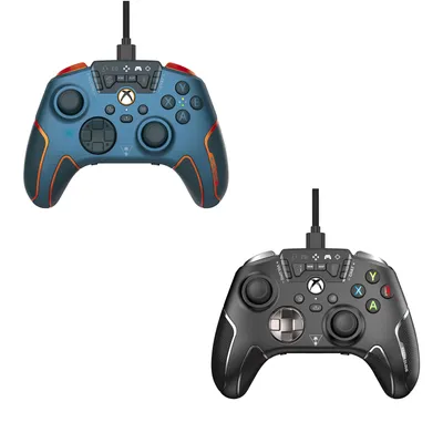 Two game controllers are shown against a white background.