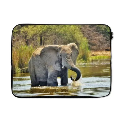 Produktbild von MuchoWow® Laptop Hülle 14 ZollElefant - Wasser - Tiere - Natur Laptoptasche - Laptoptasche - Stoßsicher - Schutzhaube