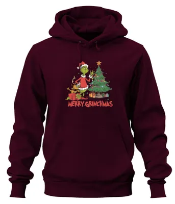 Obrázek produktu pro Merry Grinchmas Grinch Christmas Tree Gifts Christmas Uni mikina s kapucí, Burgundy, S