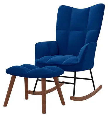 Produktbild von Schaukelstuhl mit blauer Samt-Fußstütze, Gartenmöbel, Terrassenmöbel, Esszimmerstühle für den Außenbereich