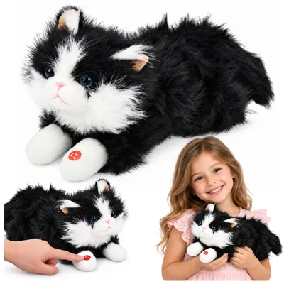 Produktbild von Schwarz-weißes Plüschkätzchen-Kuscheltier mit Miaugeräuschen 40 cm