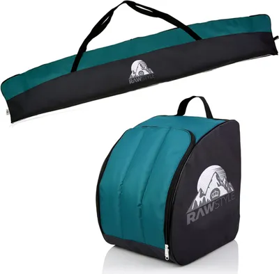 Immagine prodotto di Rawstyle borsa da sci borsa porta scarponi set SKI borsa 160cm o 180cm impermeabile borsa da sci copertura sport invernali combi (180cm-nero-turchese)