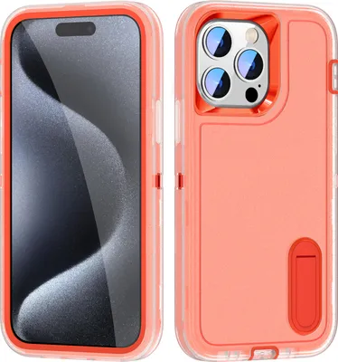 Produktbild von Hülle für iPhone 15 Pro Max Hybrid Dreilagige Robust Stoßfest Schwerlast Schutzhülle mit Ständer Orange