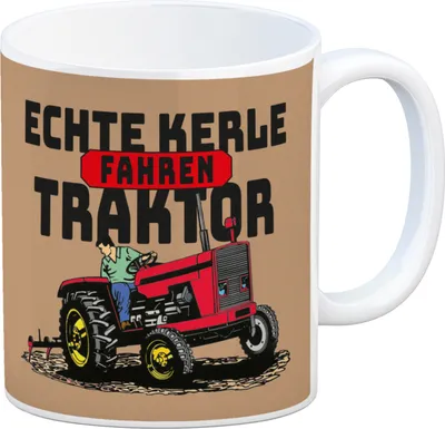 Produktbild von Echte Kerle fahren Traktor Kaffeebecher in braun