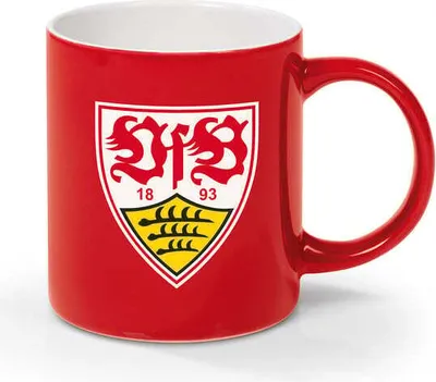 Produktbild von VfB Stuttgart Kaffeebecher 350 ml Fassungsvermögen Spülmaschinen- und mikrowellengeeignet mit Logo Kaffee Becher Tasse Logo Pott Fanartikel rot/weiß