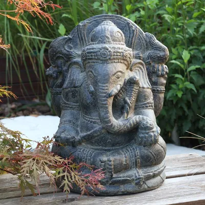 Produktbild von Ganesha Steinfigur Stein Figur Skulptur Lavastein Bali Garten Deko Grau 30cm