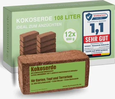 Produktbild von 12x Kokoserde 650g Kokosfasern Kokoshumus Humusziegel Blumenerde für Garten Terrarium