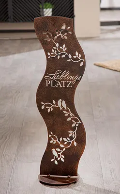 Produktbild von Gilde Standrelief, Welle, "Vogelzweig", Schriftzug, Vogelmotiv, Zweigmotiv, Metall, braun, VE 2, L. 18 cm, B. 22.5 cm, H. 70 cm 60730 4063387607305