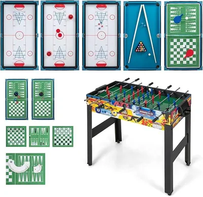 Imagen del producto de Mesa de juegos 12 en 1, que incluye accesorios, juego multiusos con futbolín, air hockey, billar, tenis de mesa, ajedrez, bolos, shuffleboard, mesa multifunción para niños y adultos