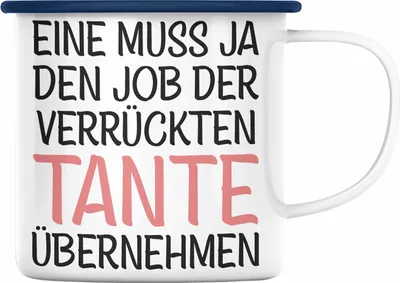 Produktbild von Trendation - Verrückte Tante der Welt Geschenk Emaille Tasse Spruch für Tante Weihnachten Lieblings Verrückte Tante Coole Geschenkidee Engel Ohne Flügel (Blau)