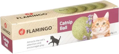 Productafbeelding van Flamingo speelgoed, kattenkruidballen, groen, 4 cm, 4 stuks, displayverpakking