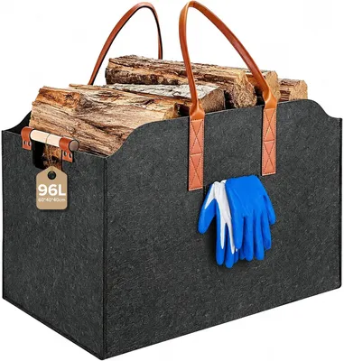 Imagen del producto de Cesta para leña de fieltro, con capacidad de 96 litros, de 60 x 40 x 40 cm, ideal para el almacenamiento de leña