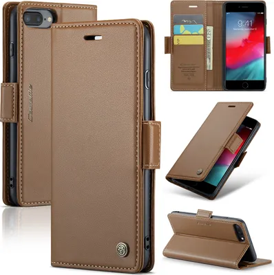 Image de étui pour iPhone 8 Plus, étui en cuir portefeuille porte-carte avec fonction de support pour iPhone 8 Plus / 7 Plus / 6s Plus / 6 Plus Marron