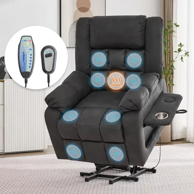 Produktbild von Merax Massagesessel, Elektrischer Fernsehsessel mit Massagefunktion, Wärmefunktion, Liegefunktion, Fußstütze, Seitentaschen, Getränkehalter, USB, Grau